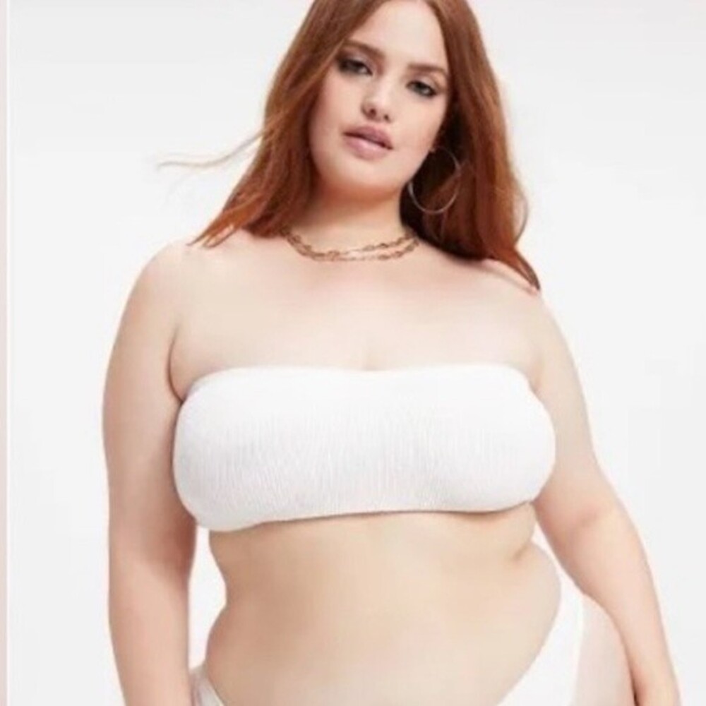 NWT Good American Crinkle Basic Bandeau Top Ivory Size 00/0 (XXS/XS)